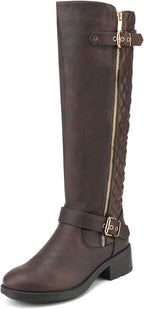 Women's Wide Calf Knee High Moto Boots with Faux Fur Lining
