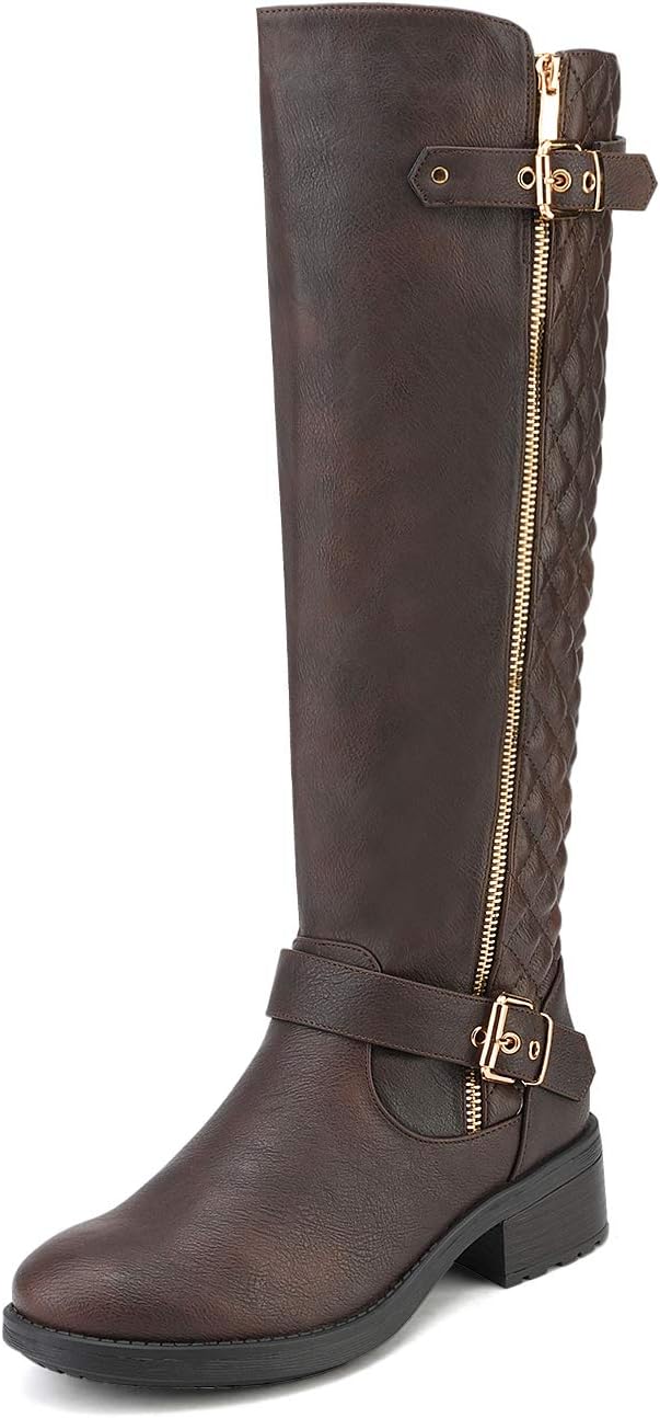 Women's Wide Calf Knee High Moto Boots with Faux Fur Lining