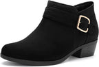 Women's Chunky Heel Ankle Boots with Zip & Metal Buckle