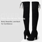 Women's Suede Thigh High Boots with 3.5" Block Heel