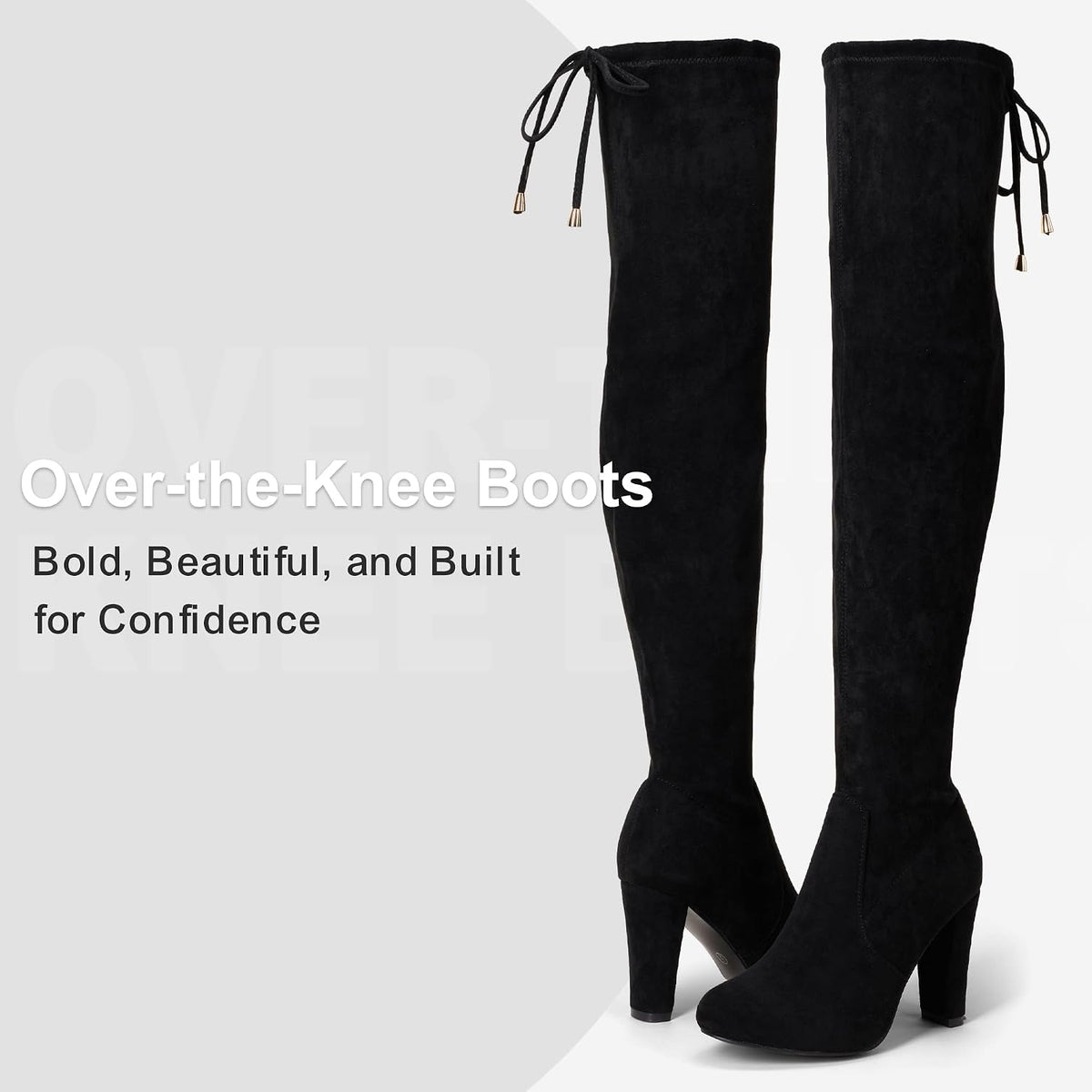 Women's Suede Thigh High Boots with 3.5" Block Heel