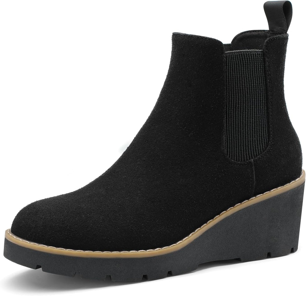 Women's Platform Wedge Chelsea Ankle Boots, Nubuck & Suede