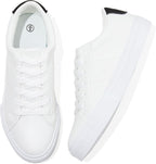 Women's White Low Top Sneakers, PU Leather Lace-Up Shoes