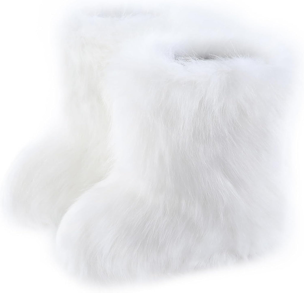 Women's Faux Fur Snow Boots – Fluffy Mid-Calf Flat Winter Boots