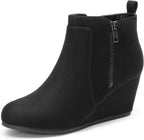 Women's Suede Wedge Ankle Boots with Side Zipper