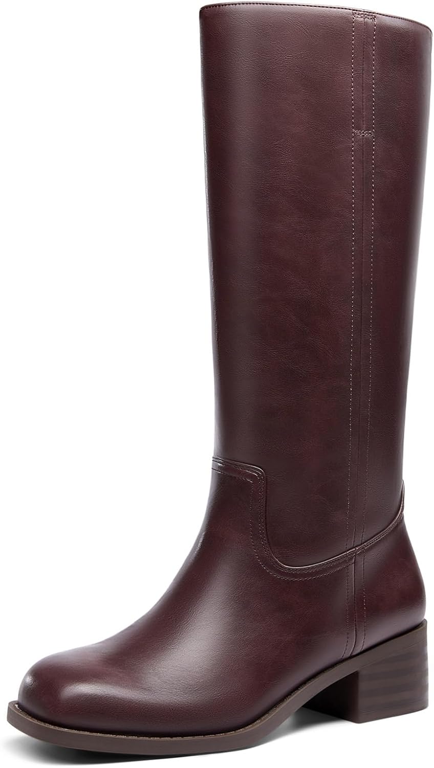 Women's Knee High Boots with Chunky Block Heel, Square Toe