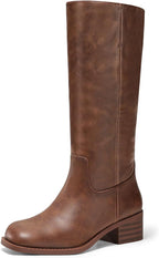 Women's Knee High Boots with Chunky Block Heel, Square Toe