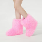 Women's Faux Fur Snow Boots – Fluffy Mid-Calf Flat Winter Boots