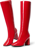 Women's Knee High Square Toe Boots, 3.35" Block Heel