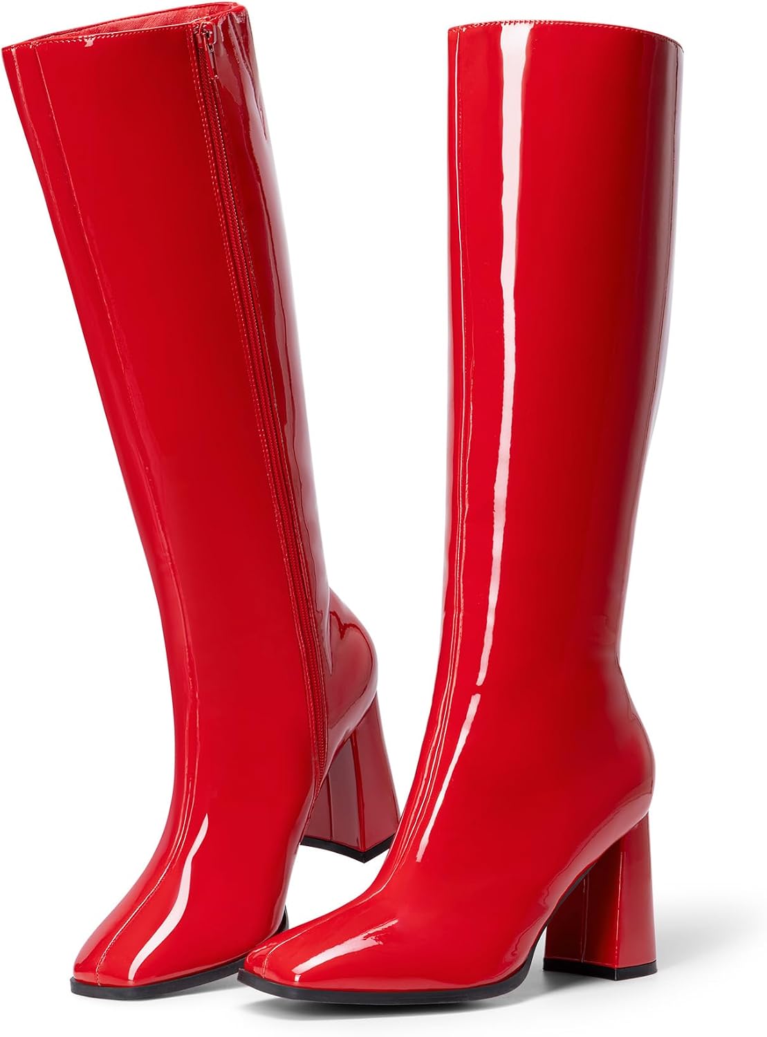 Women's Knee High Square Toe Boots, 3.35" Block Heel
