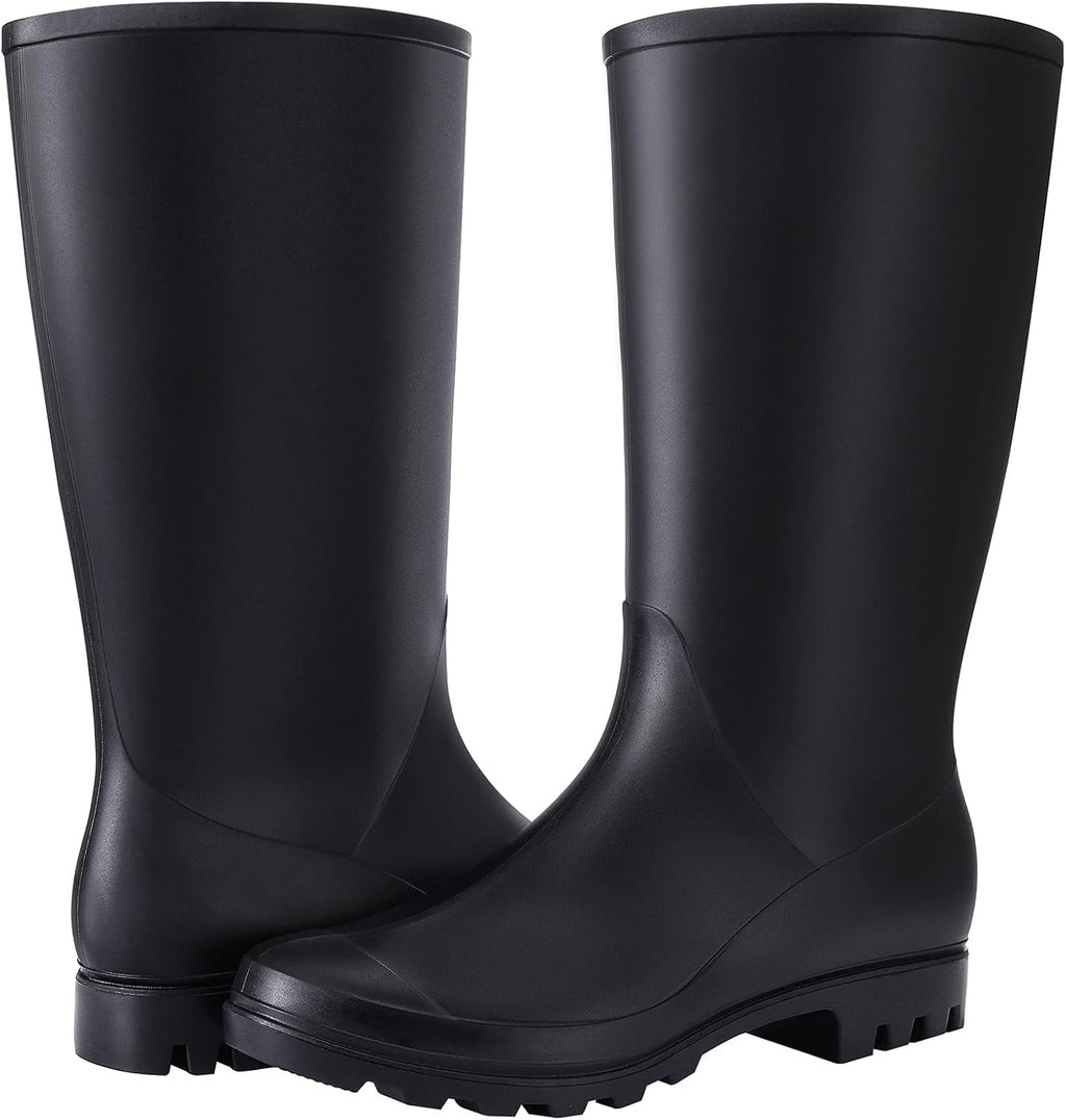 Women's Tall Waterproof Rubber Rain Boots, Knee High