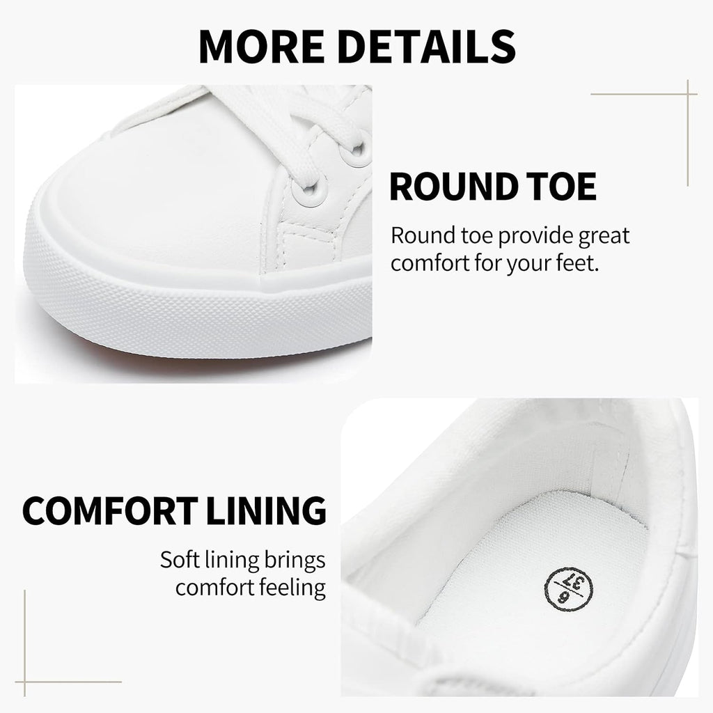 Women's White PU Leather Sneakers - Water-Resistant Casual
