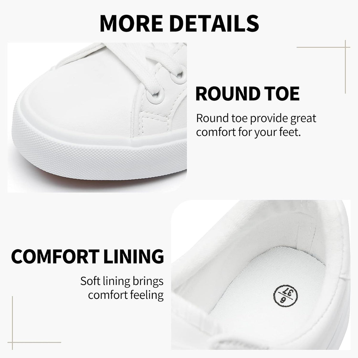 Women's White PU Leather Sneakers - Water-Resistant Casual