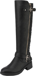 Women's Wide Calf Knee High Moto Boots with Faux Fur Lining