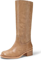 Women's Knee High Boots with Chunky Block Heel, Square Toe