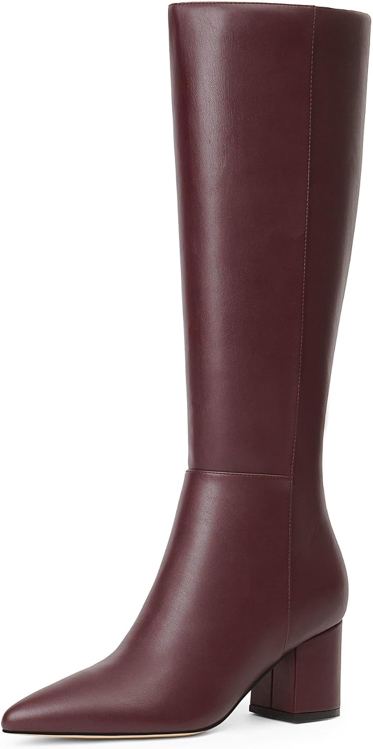 Women's Brown Knee High Boots with Chunky Low Block Heel
