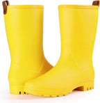 Women's Mid-Calf Waterproof Rubber Rain Boots, Slip-On