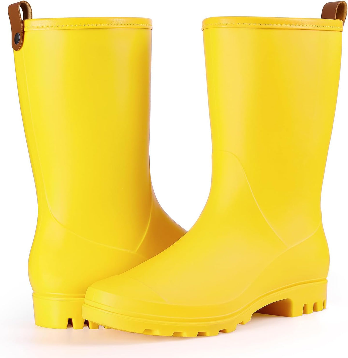 Women's Mid-Calf Waterproof Rubber Rain Boots, Slip-On