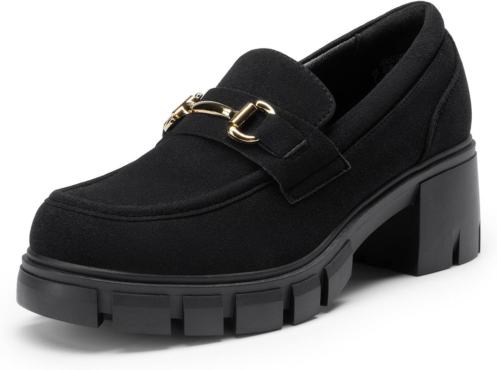 Women's Platform Chunky Loafers with Horse-Bit Detail