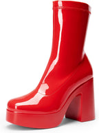 Women's Chunky Platform Gogo Ankle Boots with Side Zip