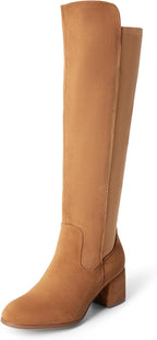 Women's Black Knee High Boots with Stretch & Block Heel