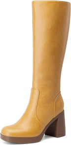 Women's Black Knee High Platform Boots with Inside Zip