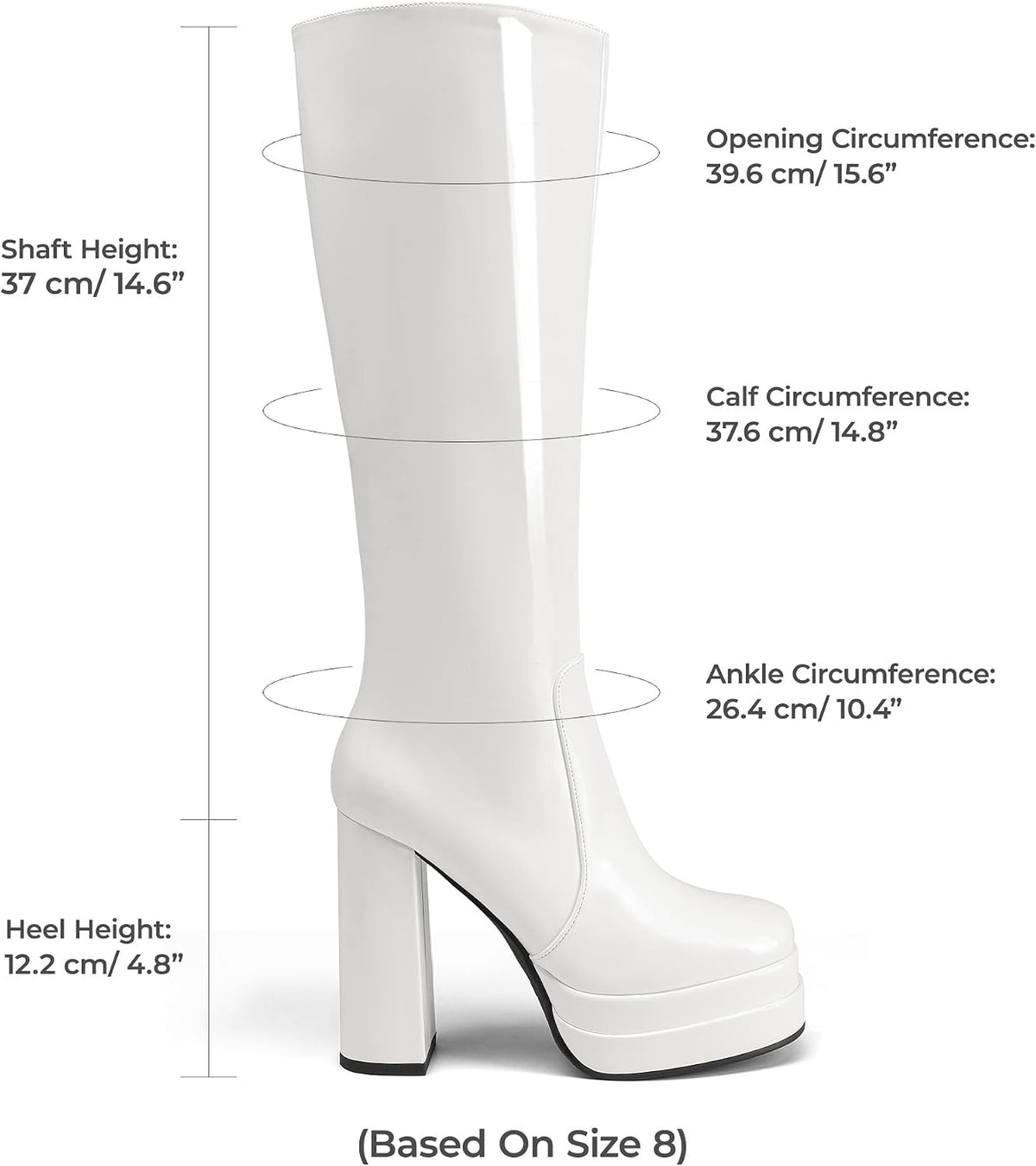 Women's White Gogo Platform Knee High Boots, Patent Finish