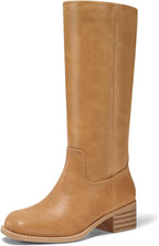 Women's Knee High Boots with Chunky Block Heel, Square Toe