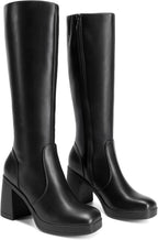 Women's Black Knee High Platform Boots with Inside Zip