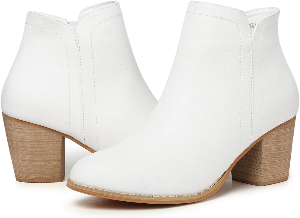 Women's Chunky Heel Ankle Boots, Almond Toe Suede-Look