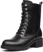 Women's Mid-Calf Lace-Up Combat Boots with Side Zipper