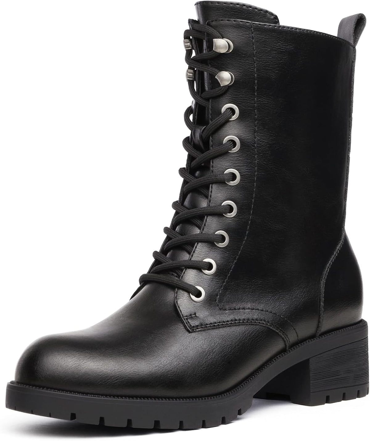 Women's Mid-Calf Lace-Up Combat Boots with Side Zipper