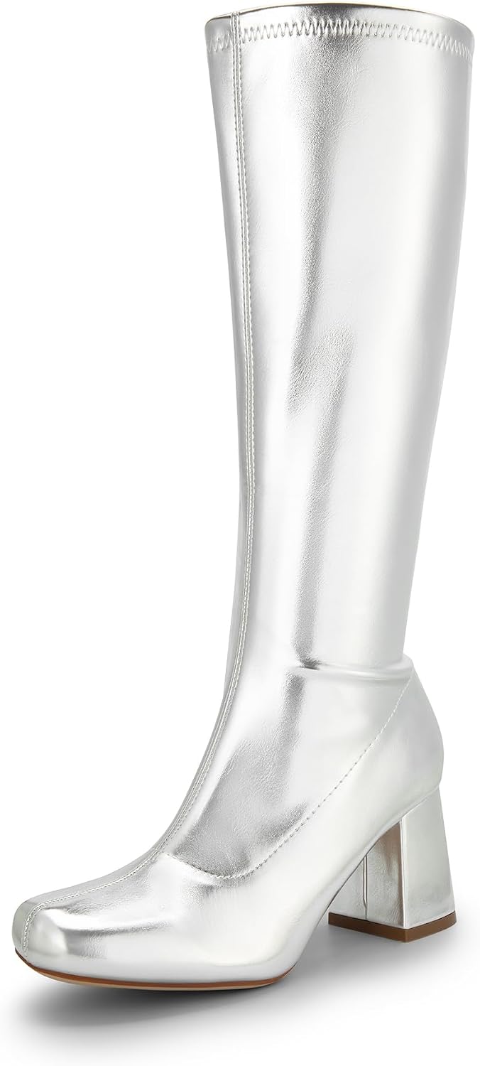 Women's Chunky Heel Knee High Gogo Boots, Square Toe