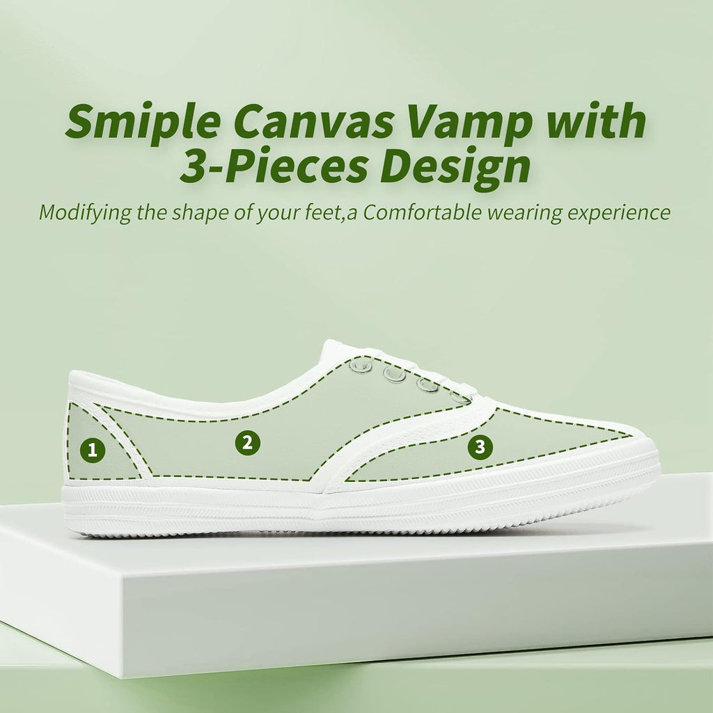 Women's White Canvas Low Top Lace-Up Sneakers for Travel