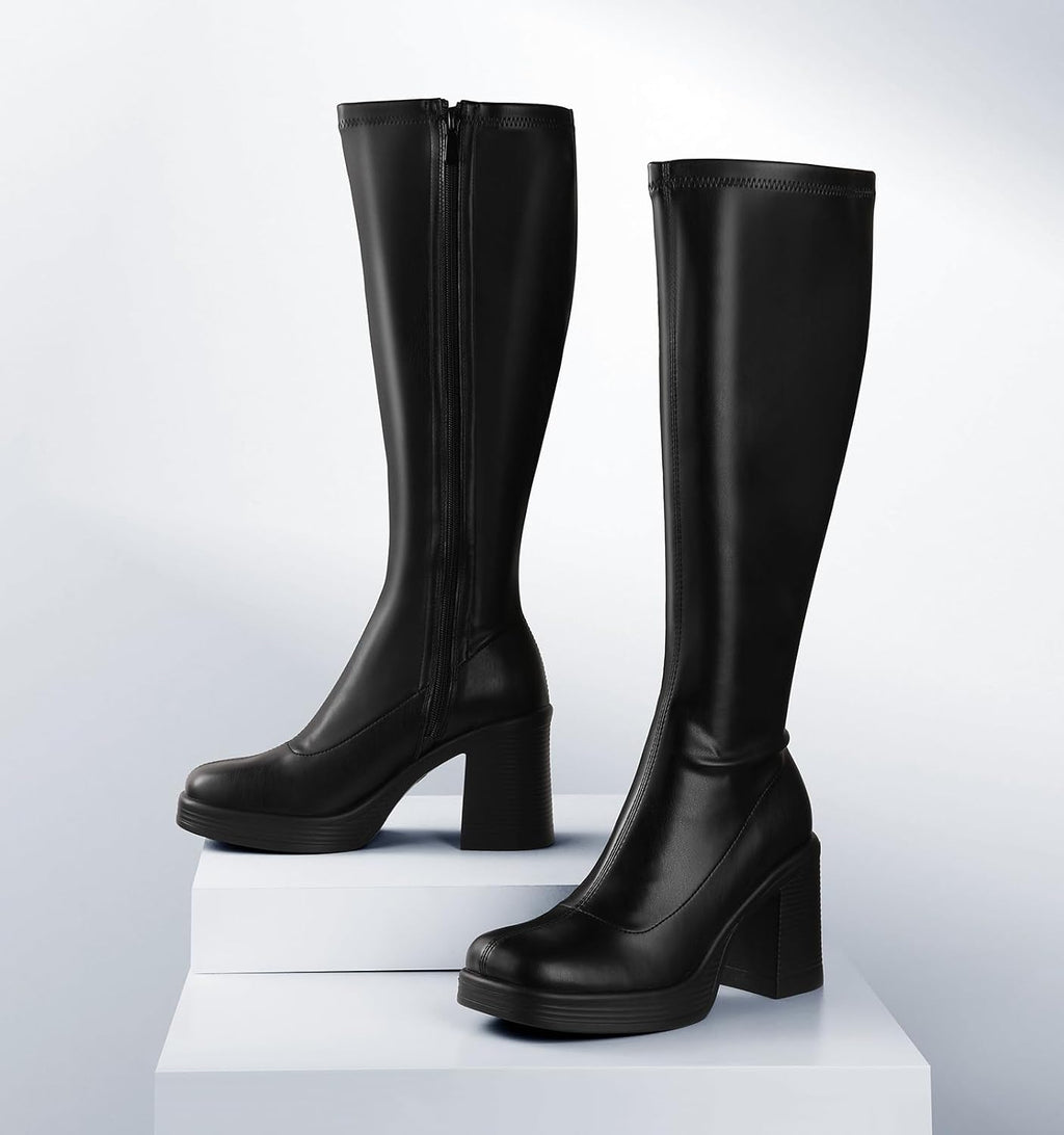 Women's Knee High Gogo Boots with Chunky Platform Heel