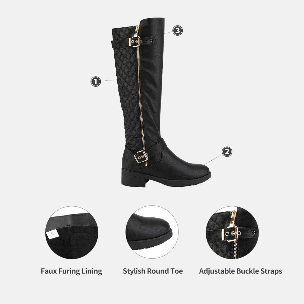 Women's Wide Calf Knee High Moto Boots with Faux Fur Lining