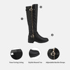Women's Wide Calf Knee High Moto Boots with Faux Fur Lining