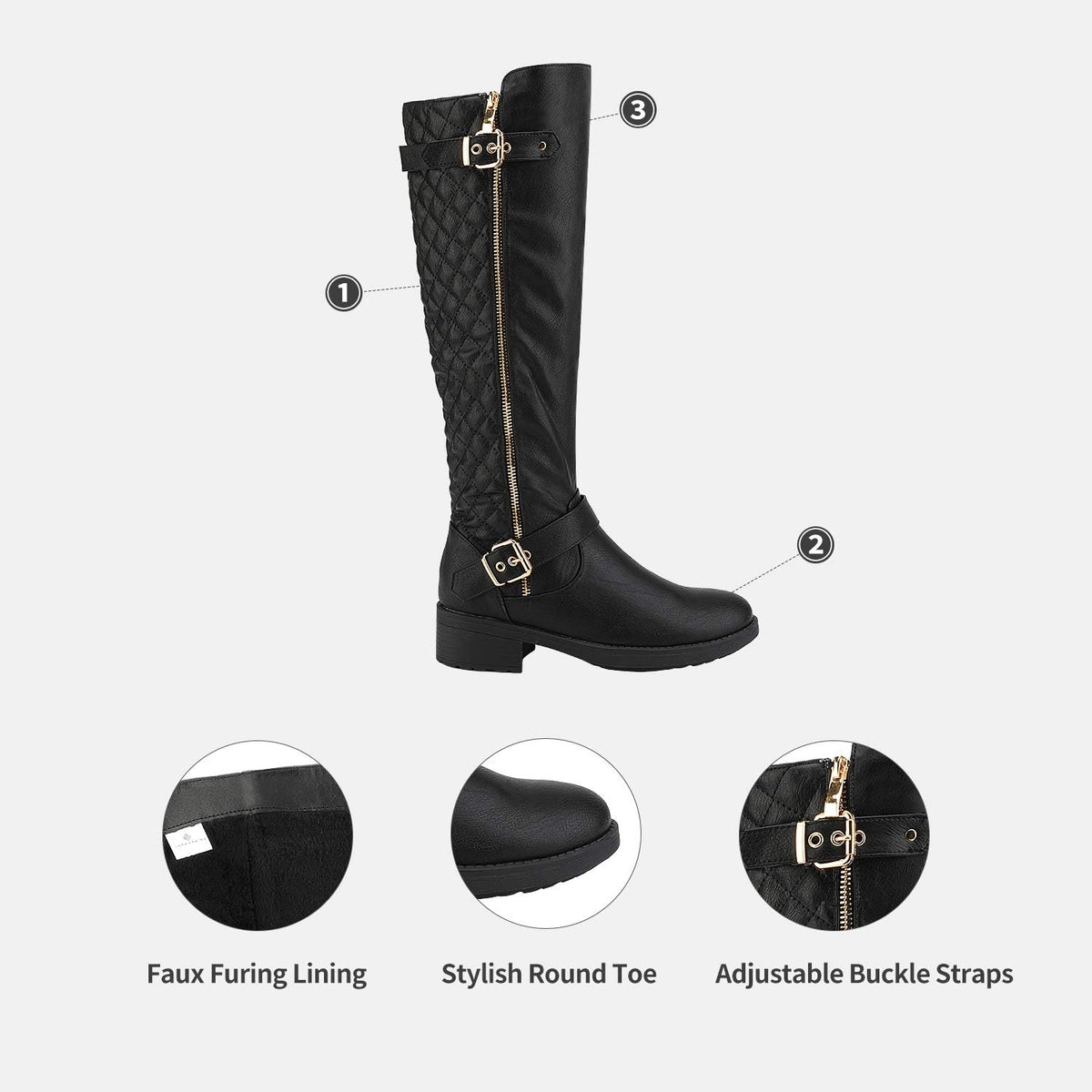 Women's Wide Calf Knee High Moto Boots with Faux Fur Lining