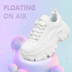 Women's White Platform Chunky Sneakers, Memory Foam Insole