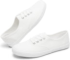 Women's White Canvas Low Top Lace-Up Sneakers for Travel