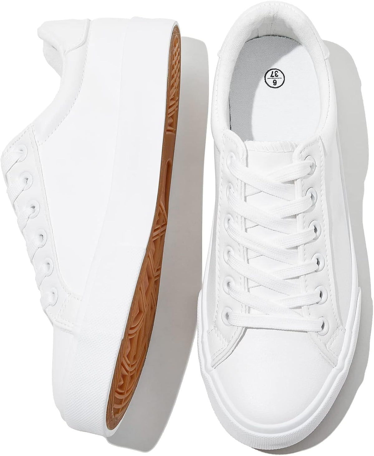 Women's White PU Leather Sneakers - Water-Resistant Casual