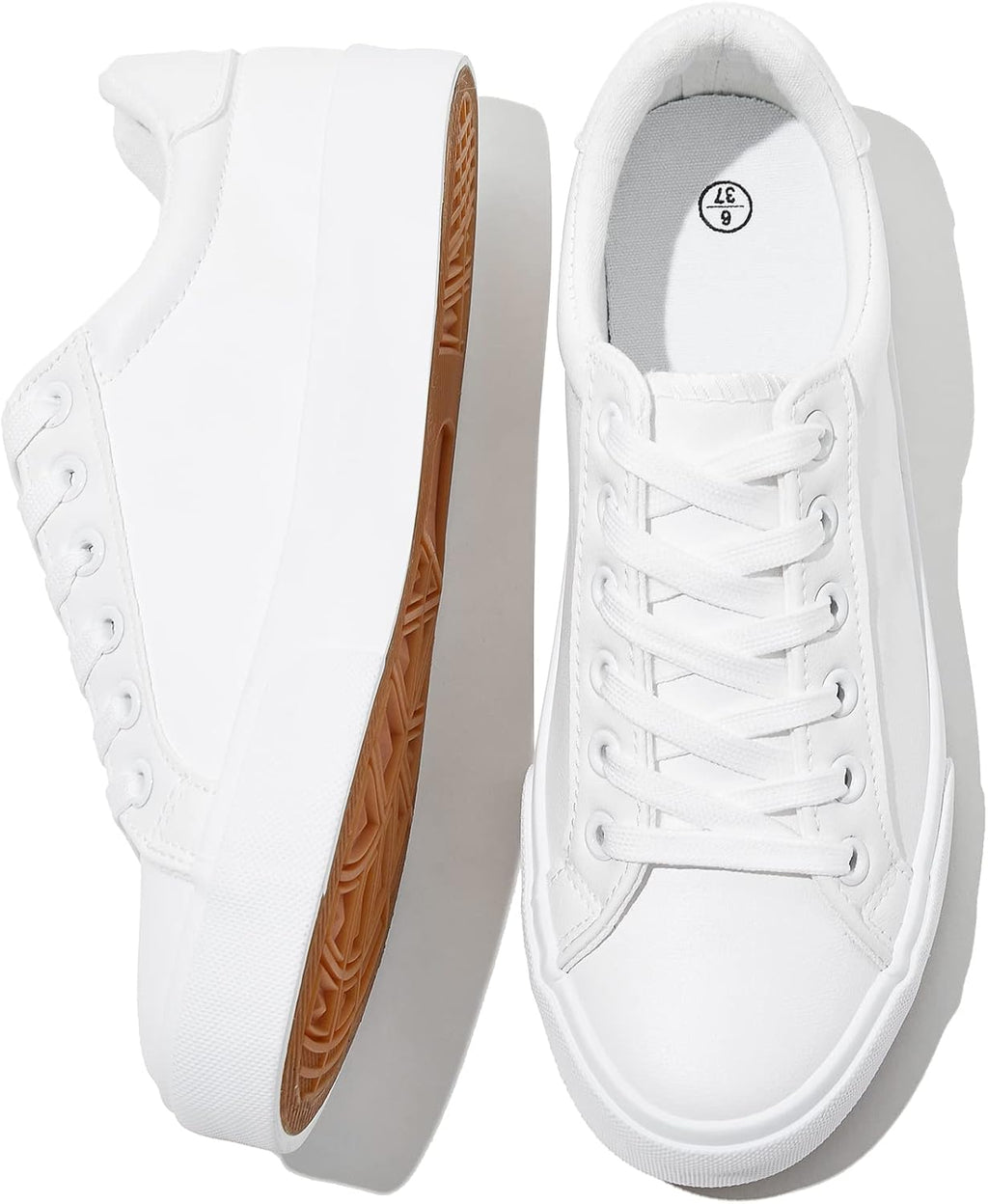 Women's White PU Leather Sneakers - Water-Resistant Casual