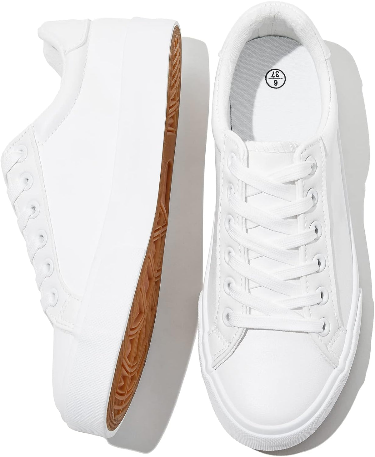 Women's White PU Leather Sneakers - Water-Resistant Casual