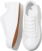 Women's White PU Leather Sneakers - Water-Resistant Casual