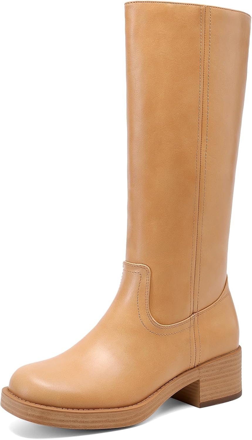 Women's Knee High Block Heel Riding Boots, Square Toe
