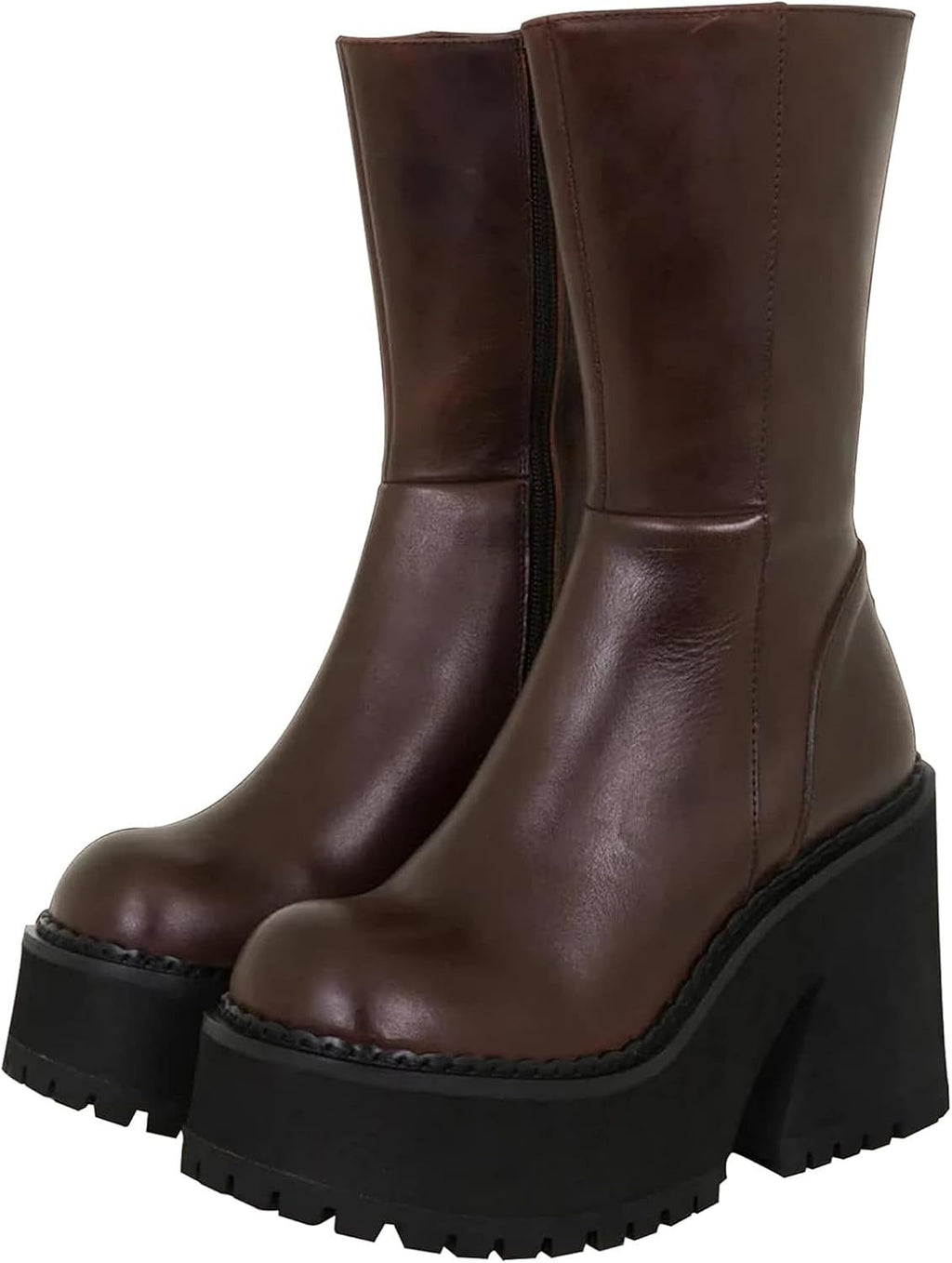 Women's Chunky Heel Platform Ankle Boots with Side Zip