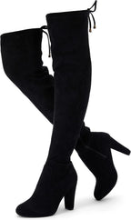 Women's Suede Thigh High Boots with 3.5" Block Heel