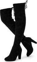 Women's Suede Thigh High Boots with 3.5" Block Heel