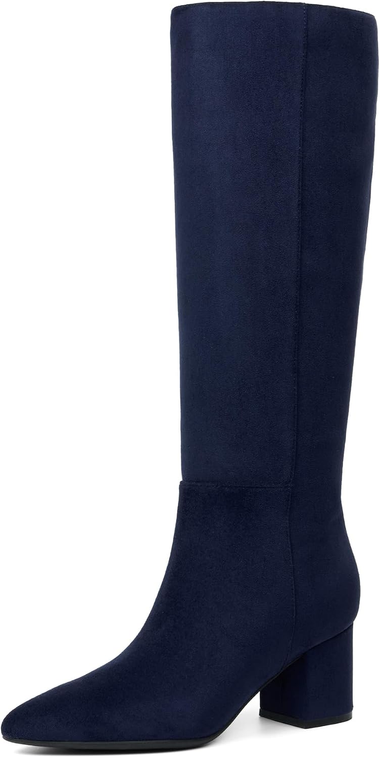 Women's Brown Knee High Boots with Chunky Low Block Heel