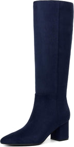 Women's Brown Knee High Boots with Chunky Low Block Heel